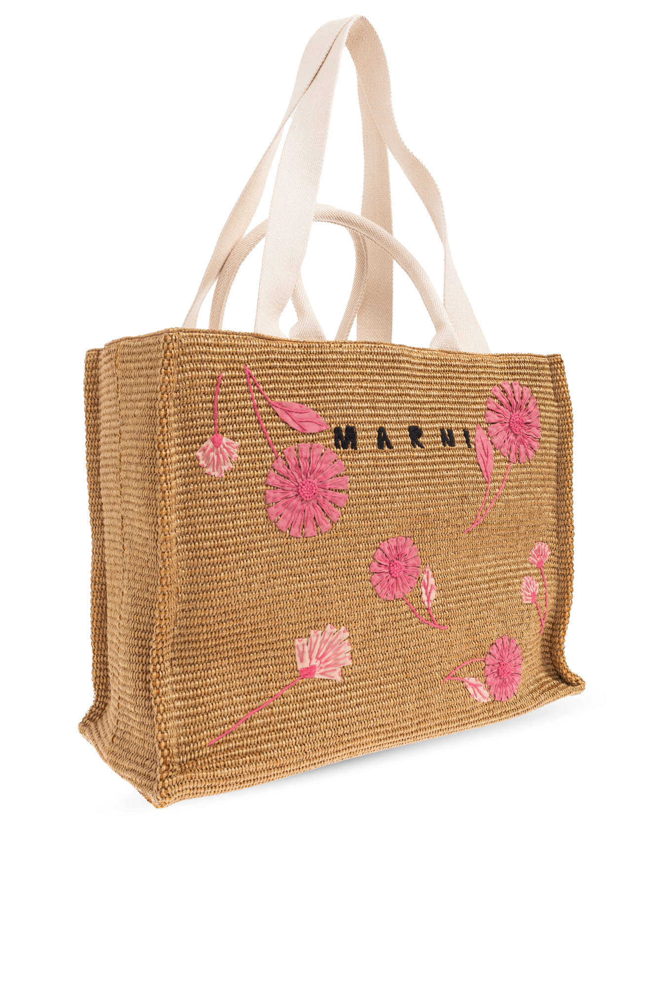 トートバッグ MARNI Two-tone fabric medium shopping bag Medium natural raffia-effect Trunkaroo beach bag | Marni